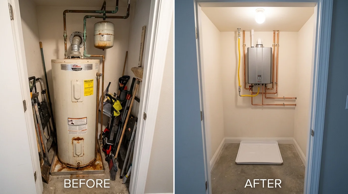 Tank water heater versus wall-mounted tankless unit comparison for Brooksville, FL homeowners