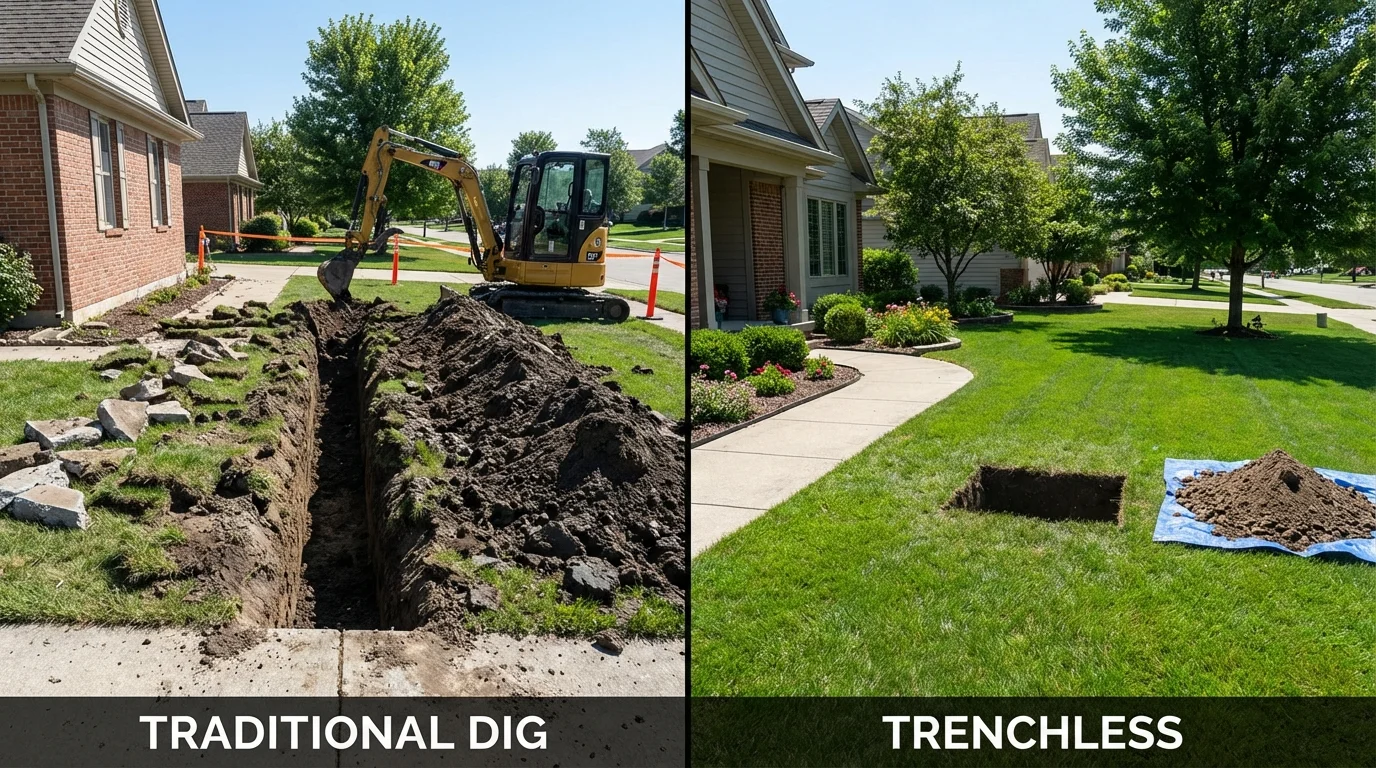 Trenchless sewer repair with minimal yard damage versus traditional excavation in Brooksville, FL